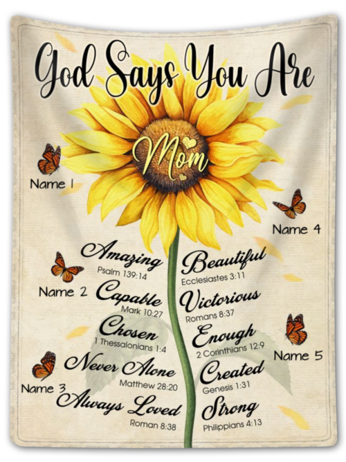 Custom Son Daughter Names Gift For Mom Mothers Day Sunflower Fleece Blanket